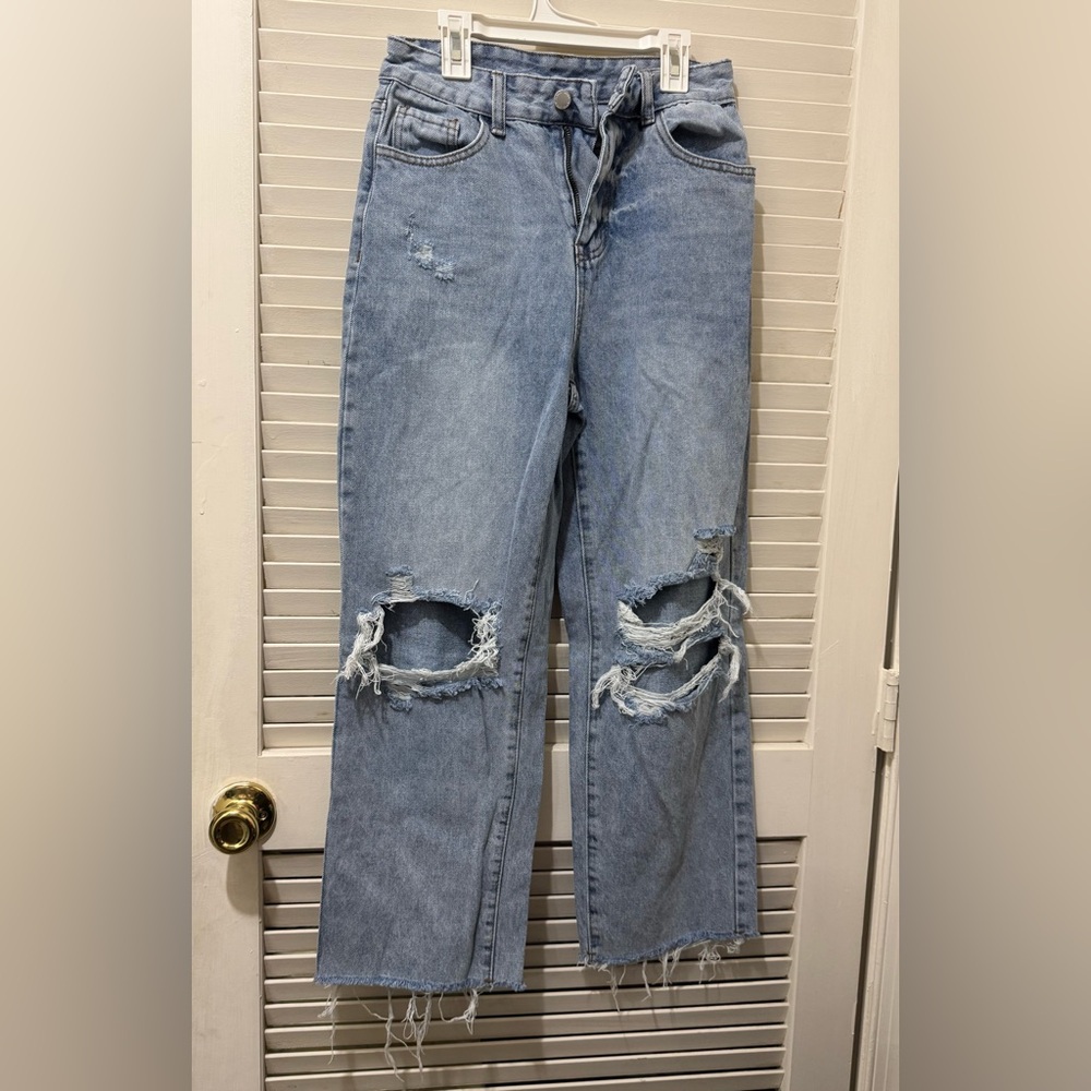 SHEIN Light Blue High Rise Distressed Jeans